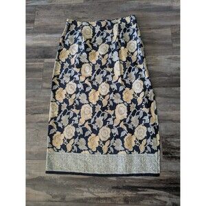 Vintage Skirt Size 12P Norton McNaughton Petites Midi Maxi Yellow Side Slit